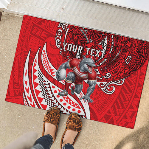 Personalised Dolphins Rubber Doormat Polynesian Tribal Art Style With Muscular Dolphin Mascot