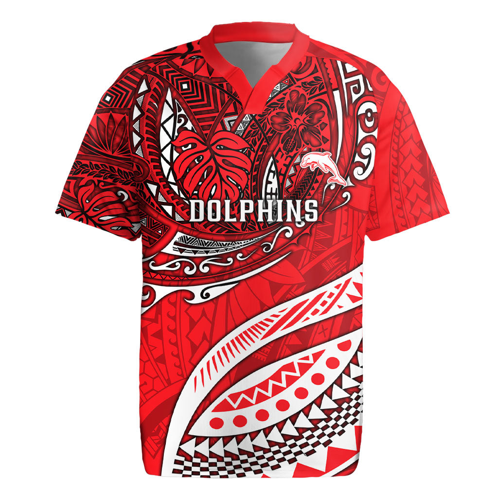 Personalised Dolphins Rugby Jersey Polynesian Tribal Art Style With Muscular Dolphin Mascot