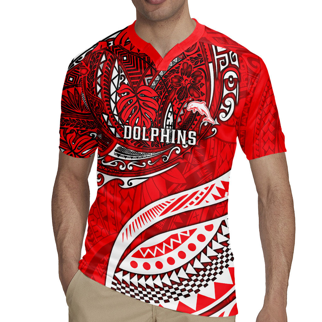 Personalised Dolphins Rugby Jersey Polynesian Tribal Art Style With Muscular Dolphin Mascot