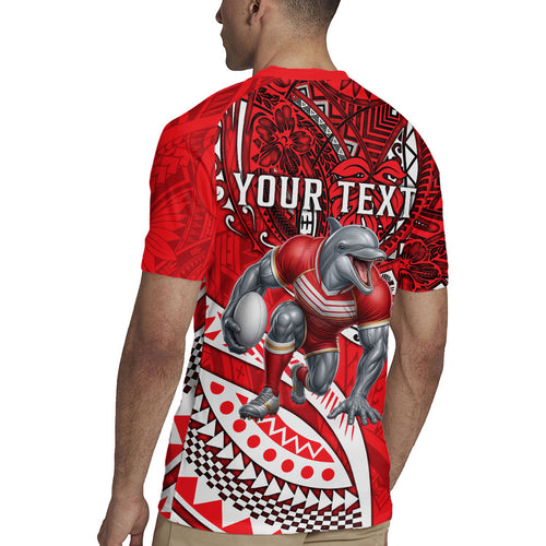 Personalised Dolphins Rugby Jersey Polynesian Tribal Art Style With Muscular Dolphin Mascot