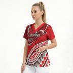 Personalised Dolphins Scrub Top Polynesian Tribal Art Style With Muscular Dolphin Mascot