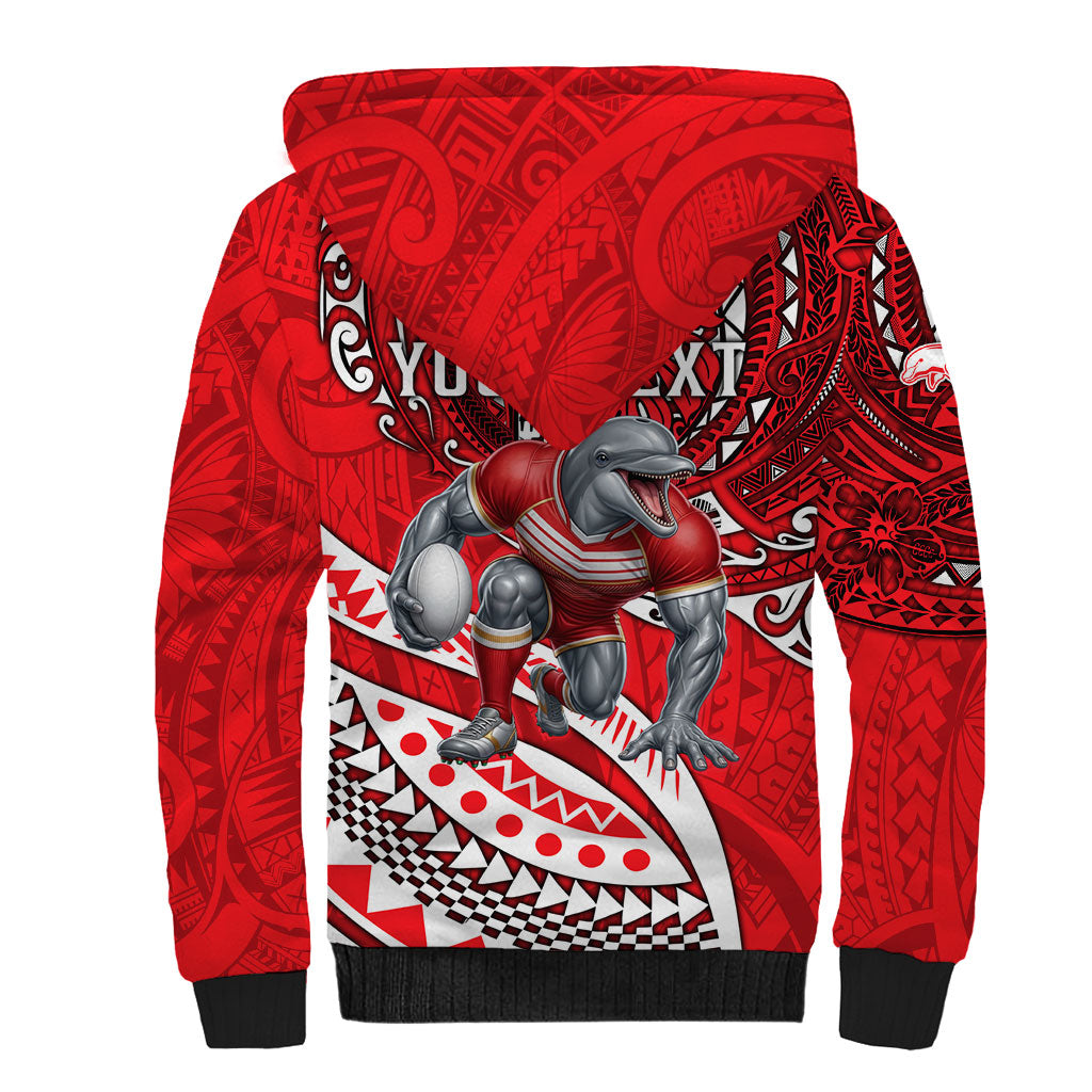 Personalised Dolphins Sherpa Hoodie Polynesian Tribal Art Style With Muscular Dolphin Mascot