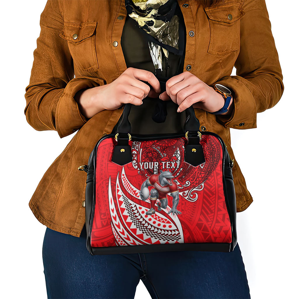 Personalised Dolphins Shoulder Handbag Polynesian Tribal Art Style With Muscular Dolphin Mascot