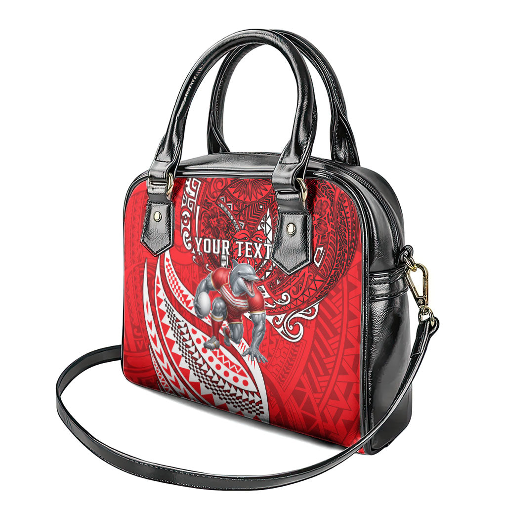 Personalised Dolphins Shoulder Handbag Polynesian Tribal Art Style With Muscular Dolphin Mascot