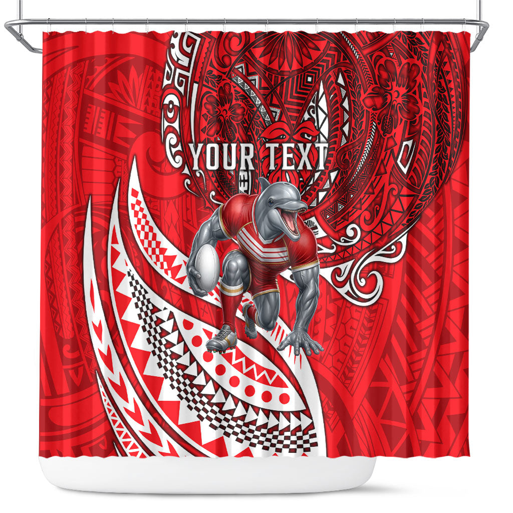 Personalised Dolphins Shower Curtain Polynesian Tribal Art Style With Muscular Dolphin Mascot