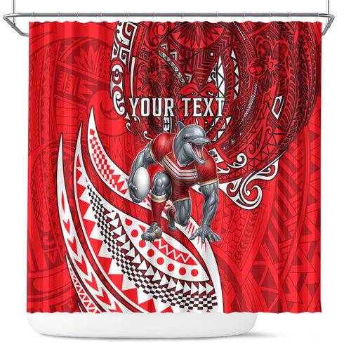 Personalised Dolphins Shower Curtain Polynesian Tribal Art Style With Muscular Dolphin Mascot