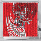 Personalised Dolphins Shower Curtain Polynesian Tribal Art Style With Muscular Dolphin Mascot