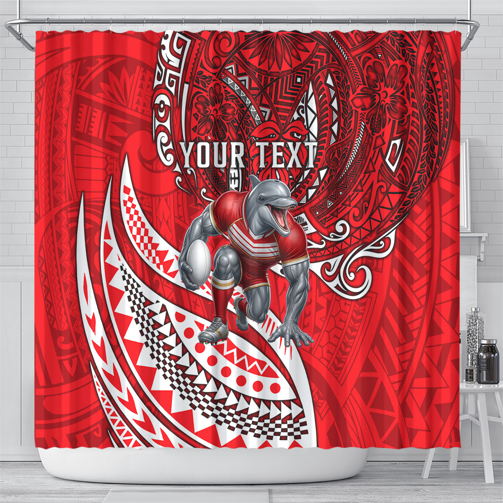 Personalised Dolphins Shower Curtain Polynesian Tribal Art Style With Muscular Dolphin Mascot