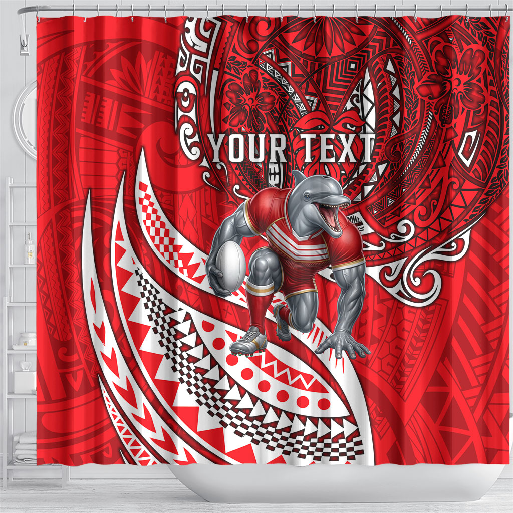 Personalised Dolphins Shower Curtain Polynesian Tribal Art Style With Muscular Dolphin Mascot