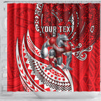 Personalised Dolphins Shower Curtain Polynesian Tribal Art Style With Muscular Dolphin Mascot