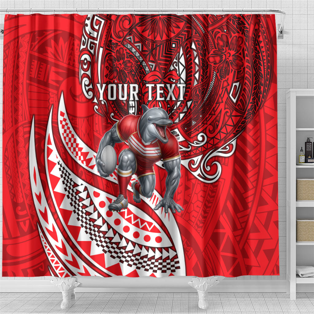 Personalised Dolphins Shower Curtain Polynesian Tribal Art Style With Muscular Dolphin Mascot