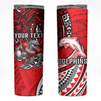 Personalised Dolphins Skinny Tumbler Polynesian Tribal Art Style With Muscular Dolphin Mascot