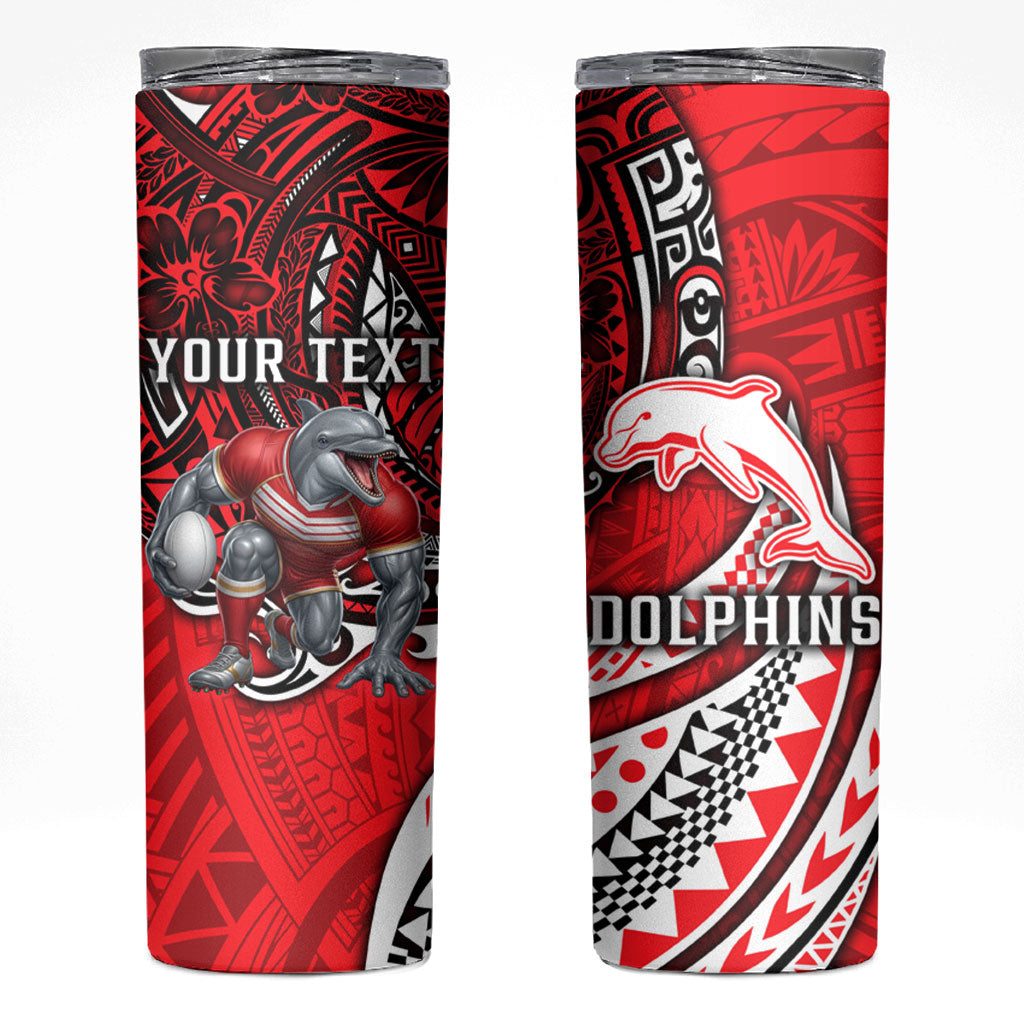 Personalised Dolphins Skinny Tumbler Polynesian Tribal Art Style With Muscular Dolphin Mascot
