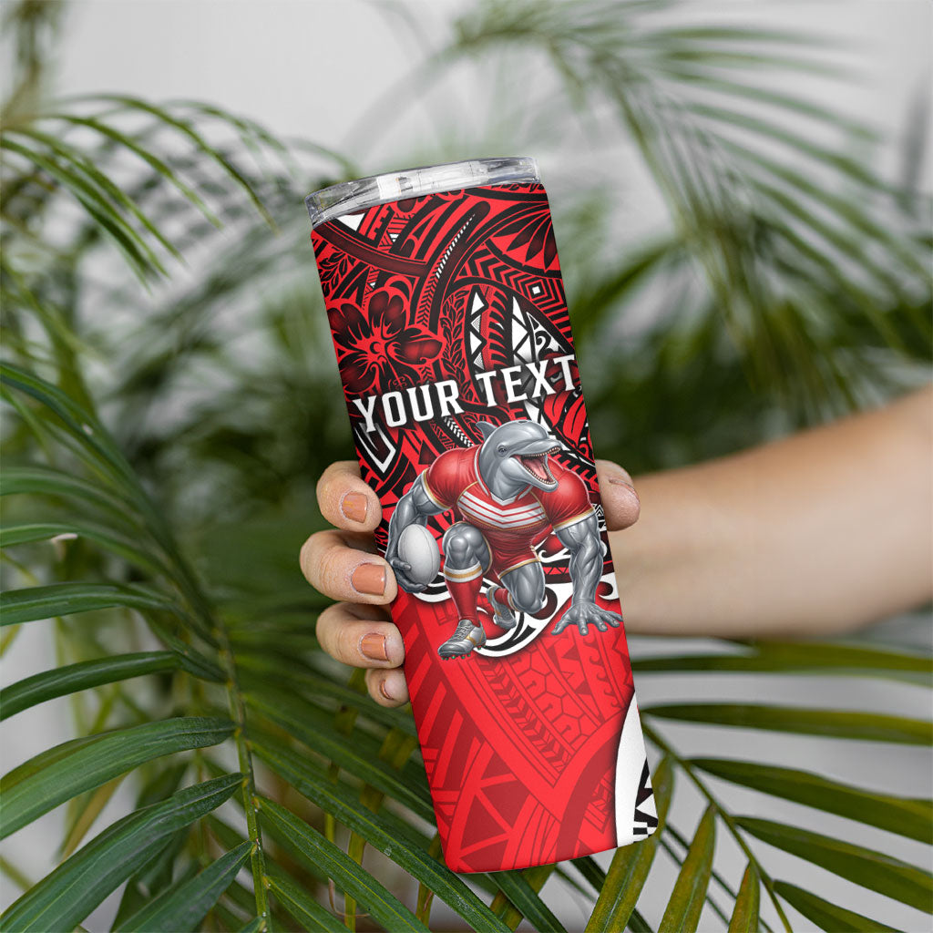 Personalised Dolphins Skinny Tumbler Polynesian Tribal Art Style With Muscular Dolphin Mascot
