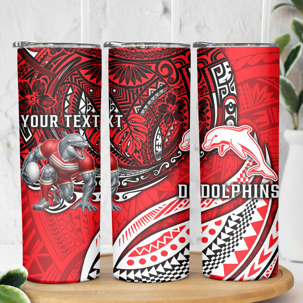 Personalised Dolphins Skinny Tumbler Polynesian Tribal Art Style With Muscular Dolphin Mascot