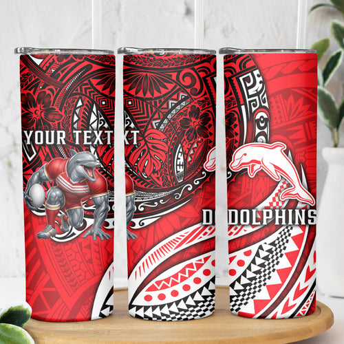 Personalised Dolphins Skinny Tumbler Polynesian Tribal Art Style With Muscular Dolphin Mascot