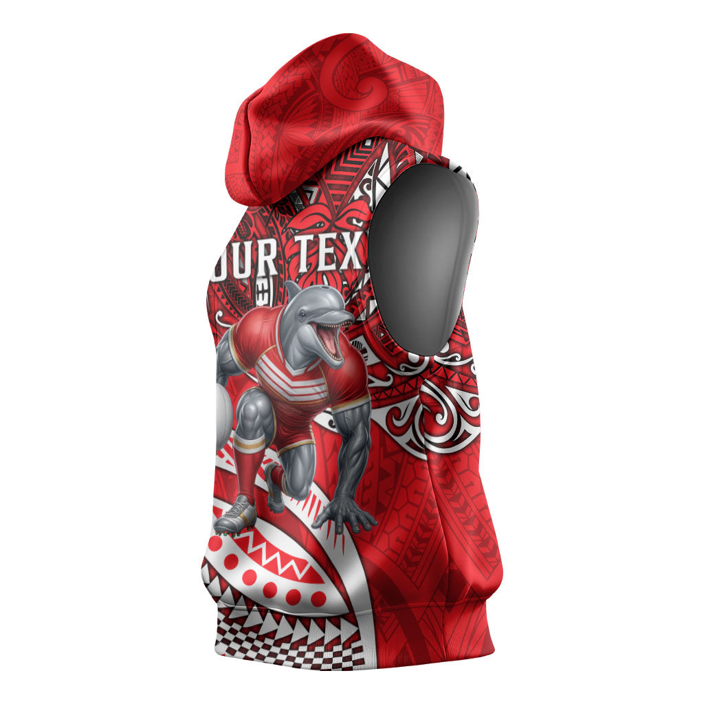 Personalised Dolphins Sleeveless Hoodie Polynesian Tribal Art Style With Muscular Dolphin Mascot