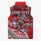 Personalised Dolphins Sleeveless Puffer Jacket Polynesian Tribal Art Style With Muscular Dolphin Mascot