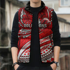 Personalised Dolphins Sleeveless Puffer Jacket Polynesian Tribal Art Style With Muscular Dolphin Mascot
