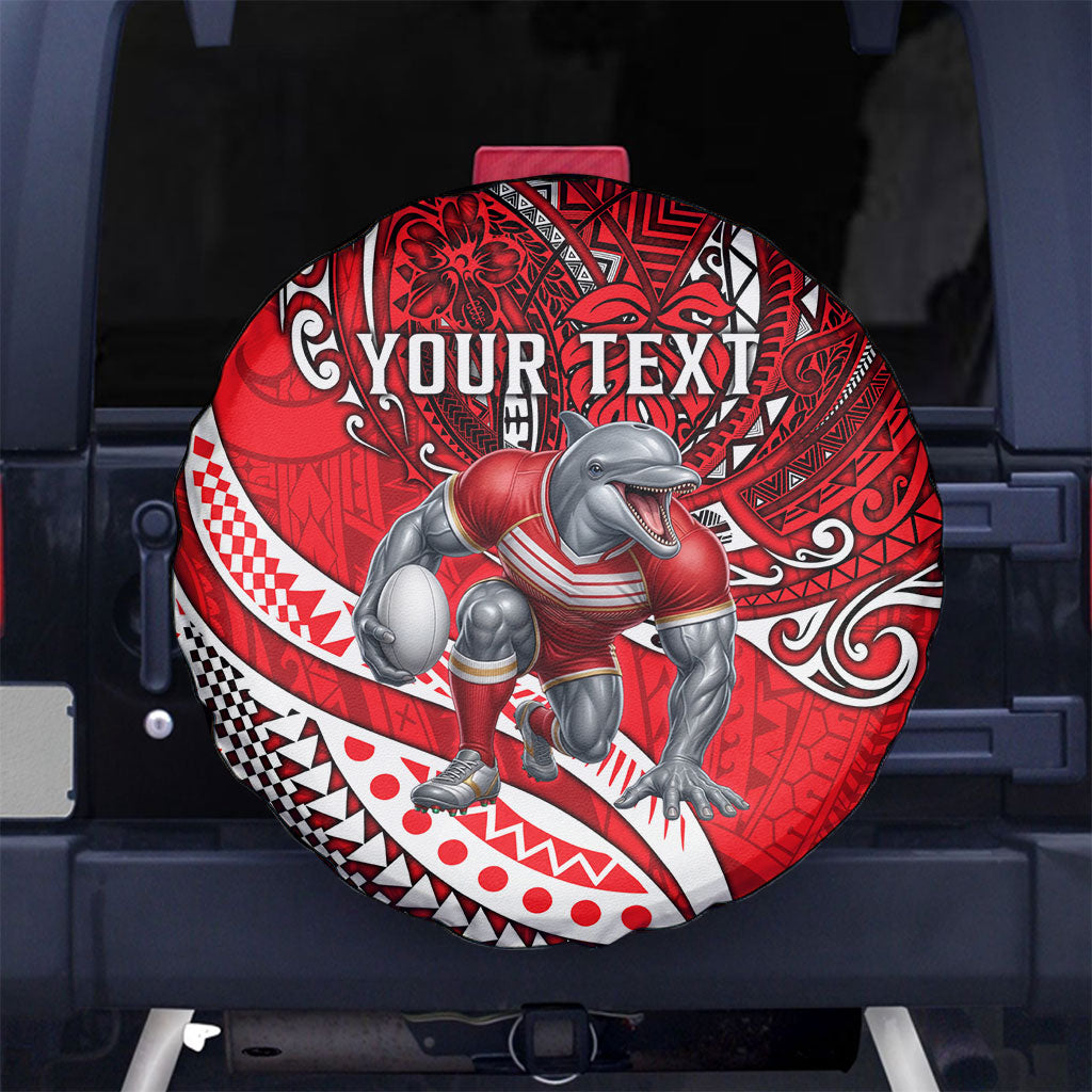 Personalised Dolphins Spare Tire Cover Polynesian Tribal Art Style With Muscular Dolphin Mascot
