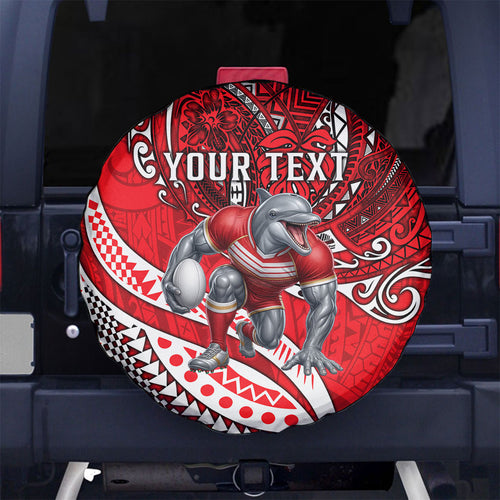 Personalised Dolphins Spare Tire Cover Polynesian Tribal Art Style With Muscular Dolphin Mascot