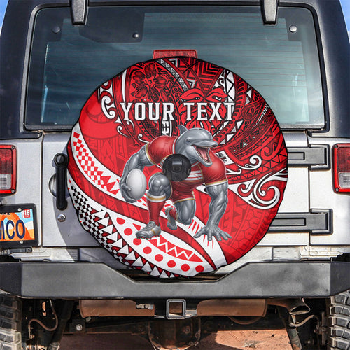 Personalised Dolphins Spare Tire Cover Polynesian Tribal Art Style With Muscular Dolphin Mascot