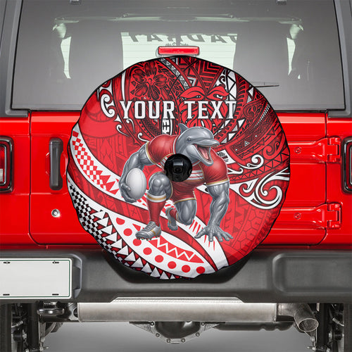 Personalised Dolphins Spare Tire Cover Polynesian Tribal Art Style With Muscular Dolphin Mascot