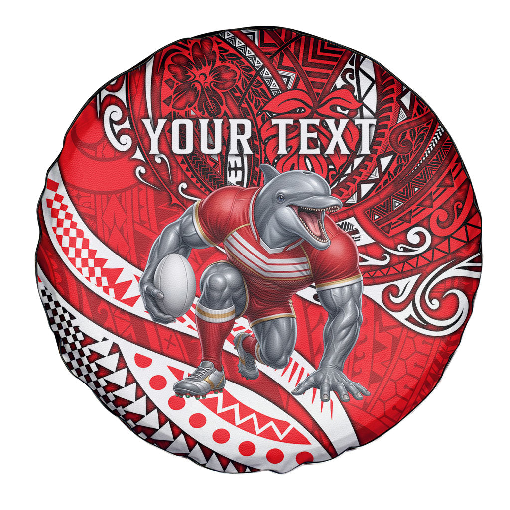 Personalised Dolphins Spare Tire Cover Polynesian Tribal Art Style With Muscular Dolphin Mascot