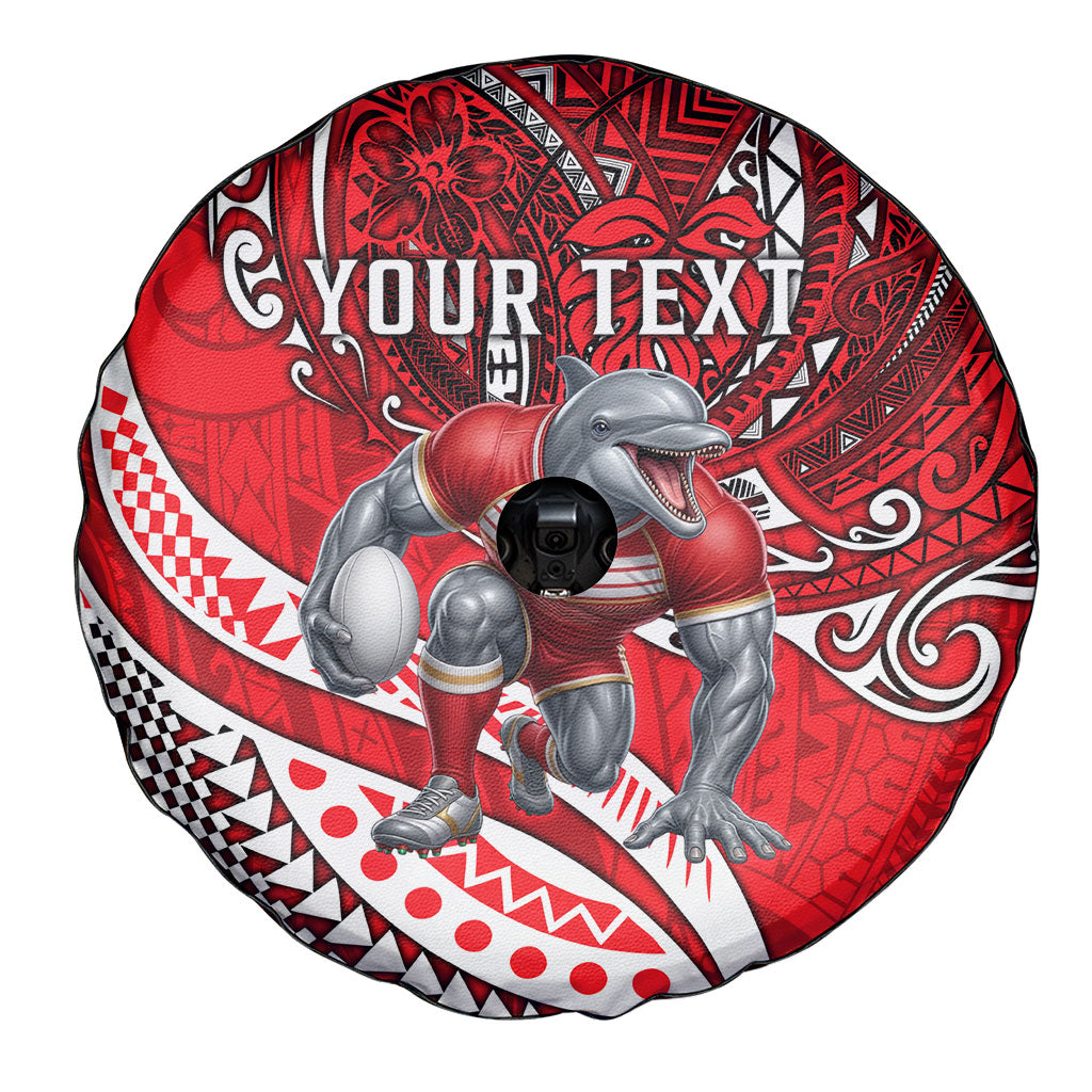 Personalised Dolphins Spare Tire Cover Polynesian Tribal Art Style With Muscular Dolphin Mascot