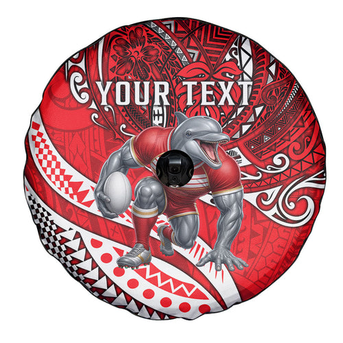 Personalised Dolphins Spare Tire Cover Polynesian Tribal Art Style With Muscular Dolphin Mascot