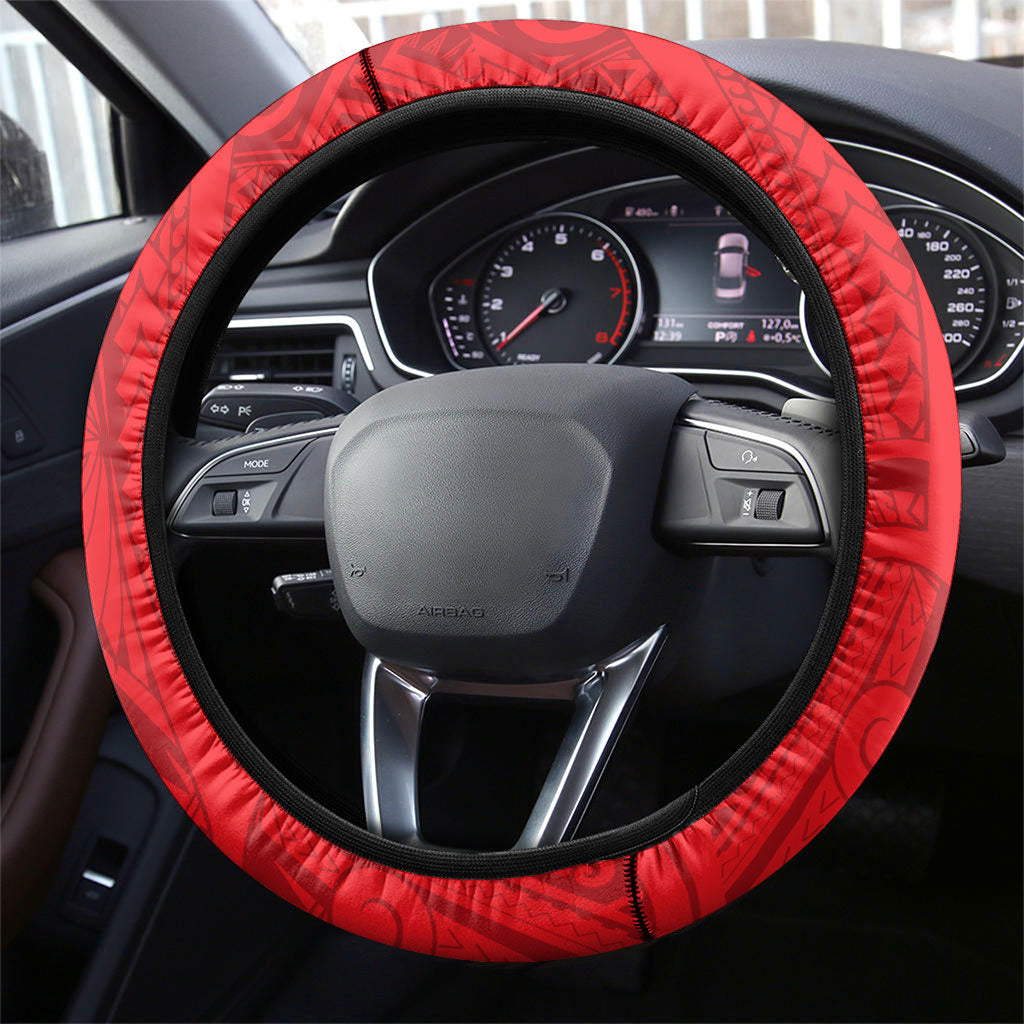 Dolphins Steering Wheel Cover Polynesian Tribal Art Style With Muscular Dolphin Mascot