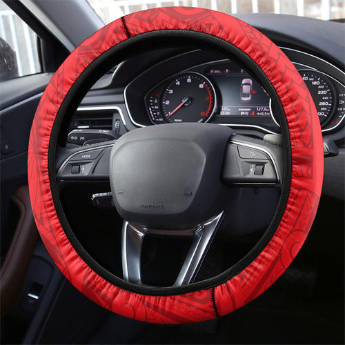Dolphins Steering Wheel Cover Polynesian Tribal Art Style With Muscular Dolphin Mascot