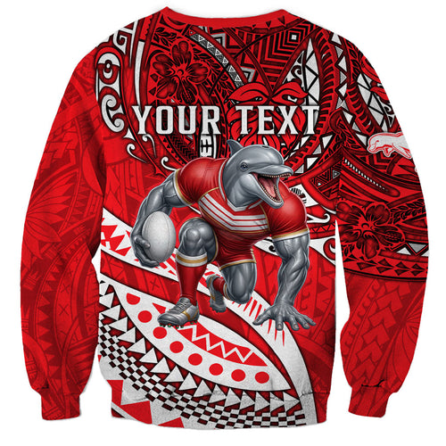 Personalised Dolphins Sweatshirt Polynesian Tribal Art Style With Muscular Dolphin Mascot