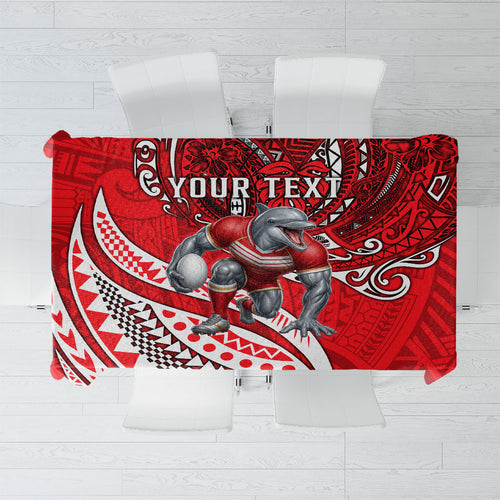 Personalised Dolphins Tablecloth Polynesian Tribal Art Style With Muscular Dolphin Mascot