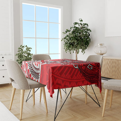 Personalised Dolphins Tablecloth Polynesian Tribal Art Style With Muscular Dolphin Mascot