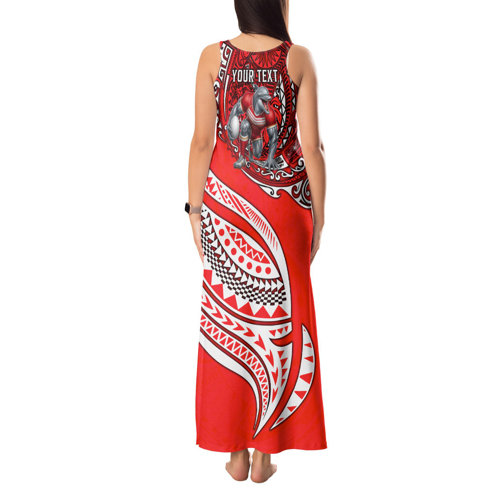 Personalised Dolphins Tank Maxi Dress Polynesian Tribal Art Style With Muscular Dolphin Mascot