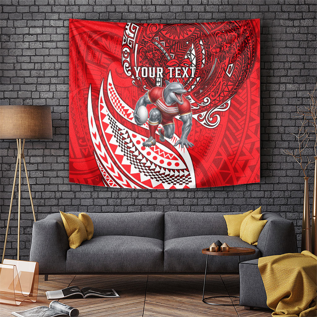 Personalised Dolphins Tapestry Polynesian Tribal Art Style With Muscular Dolphin Mascot