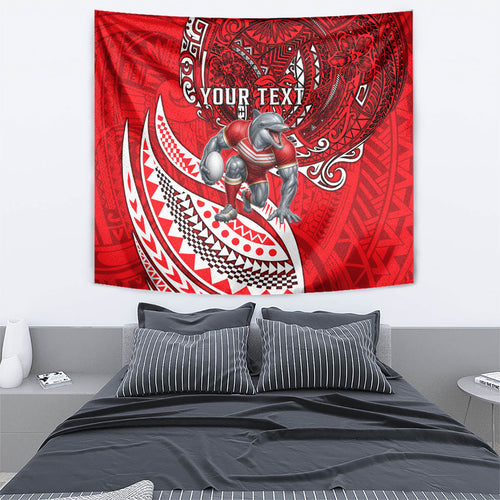 Personalised Dolphins Tapestry Polynesian Tribal Art Style With Muscular Dolphin Mascot