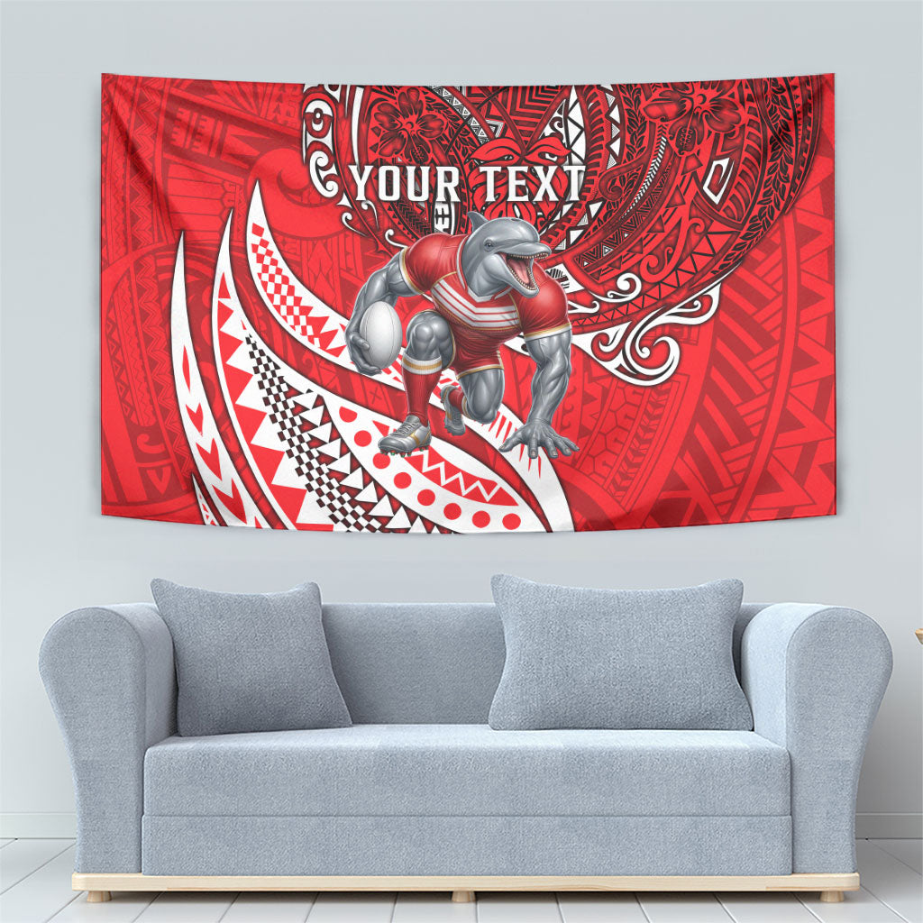 Personalised Dolphins Tapestry Polynesian Tribal Art Style With Muscular Dolphin Mascot