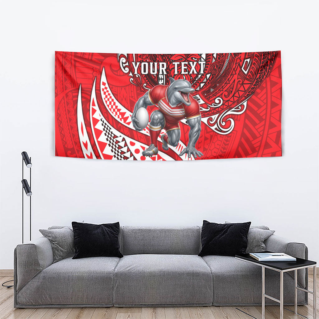 Personalised Dolphins Tapestry Polynesian Tribal Art Style With Muscular Dolphin Mascot