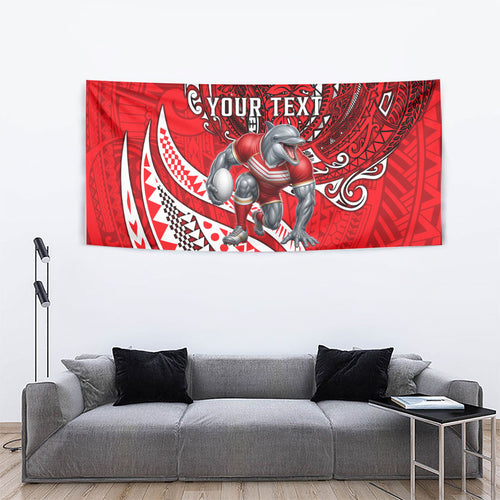 Personalised Dolphins Tapestry Polynesian Tribal Art Style With Muscular Dolphin Mascot