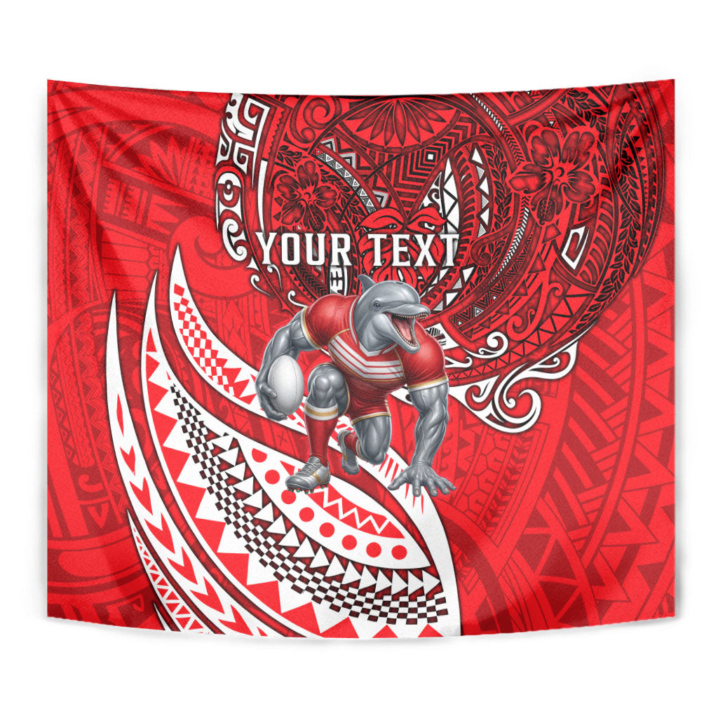 Personalised Dolphins Tapestry Polynesian Tribal Art Style With Muscular Dolphin Mascot
