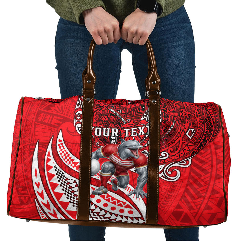 Personalised Dolphins Travel Bag Polynesian Tribal Art Style With Muscular Dolphin Mascot