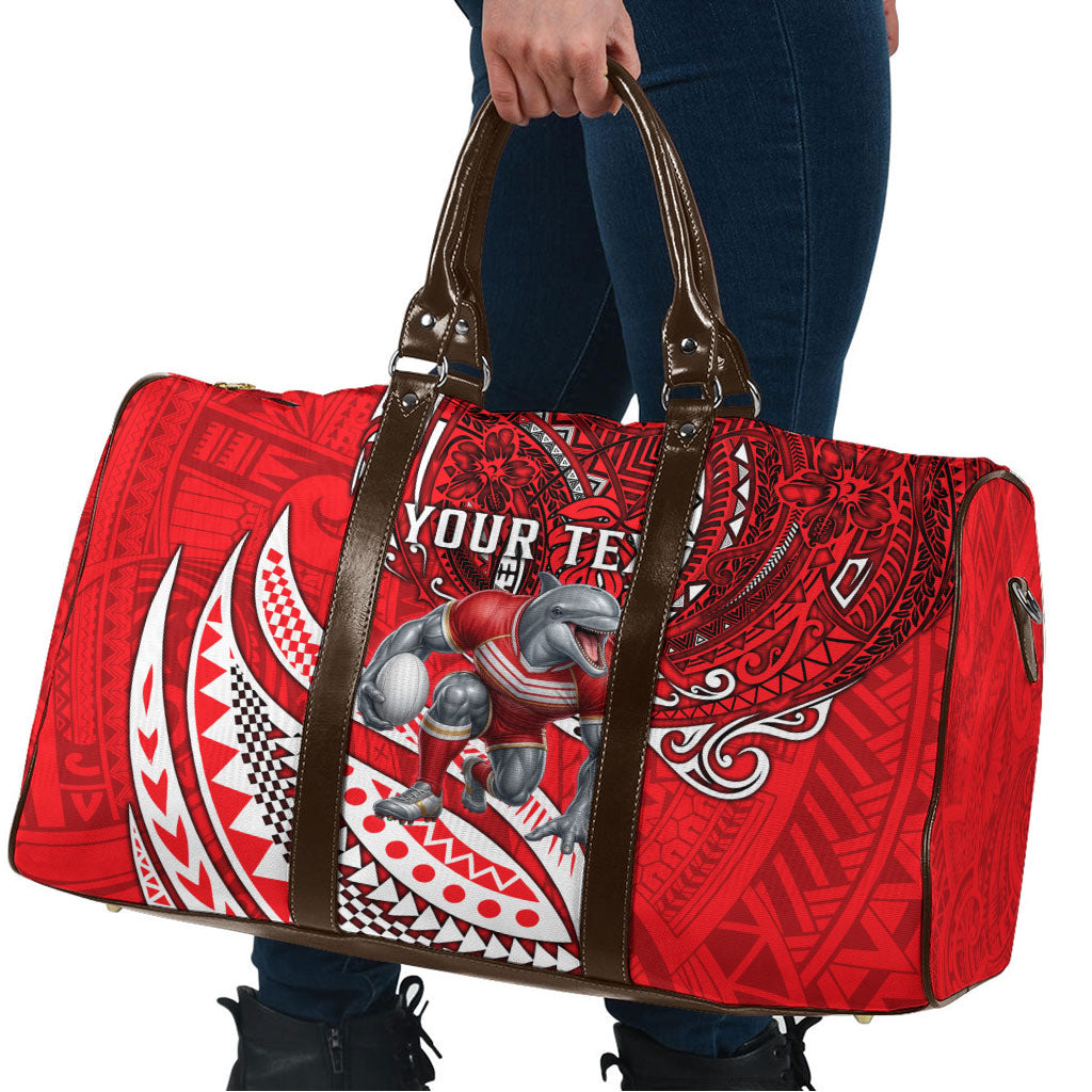 Personalised Dolphins Travel Bag Polynesian Tribal Art Style With Muscular Dolphin Mascot
