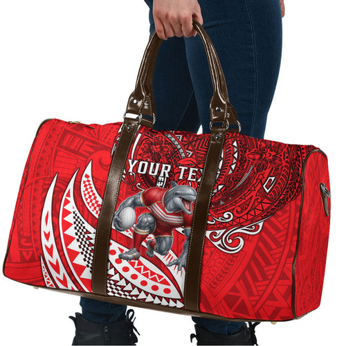 Personalised Dolphins Travel Bag Polynesian Tribal Art Style With Muscular Dolphin Mascot