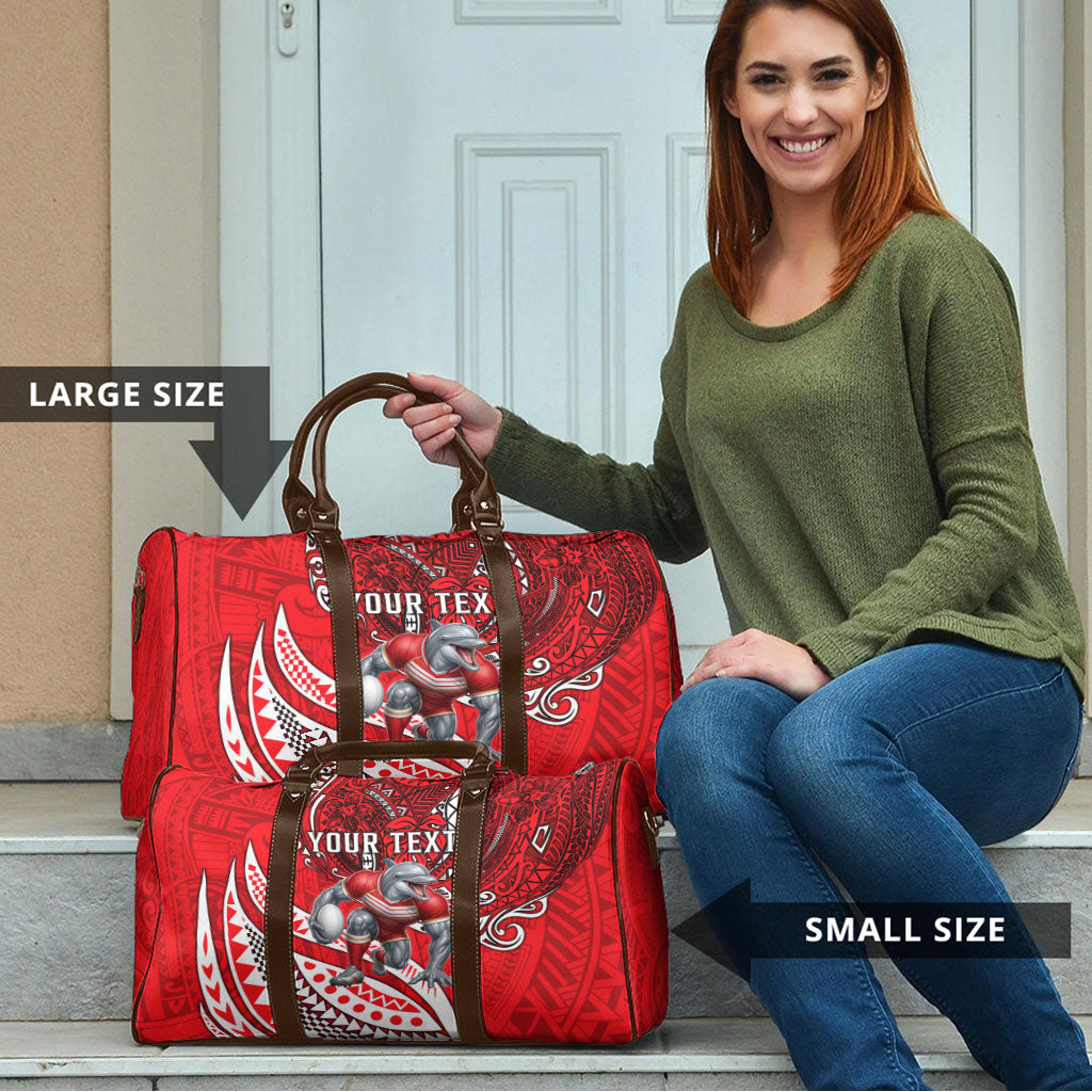 Personalised Dolphins Travel Bag Polynesian Tribal Art Style With Muscular Dolphin Mascot