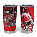Personalised Dolphins Tumbler Cup Polynesian Tribal Art Style With Muscular Dolphin Mascot