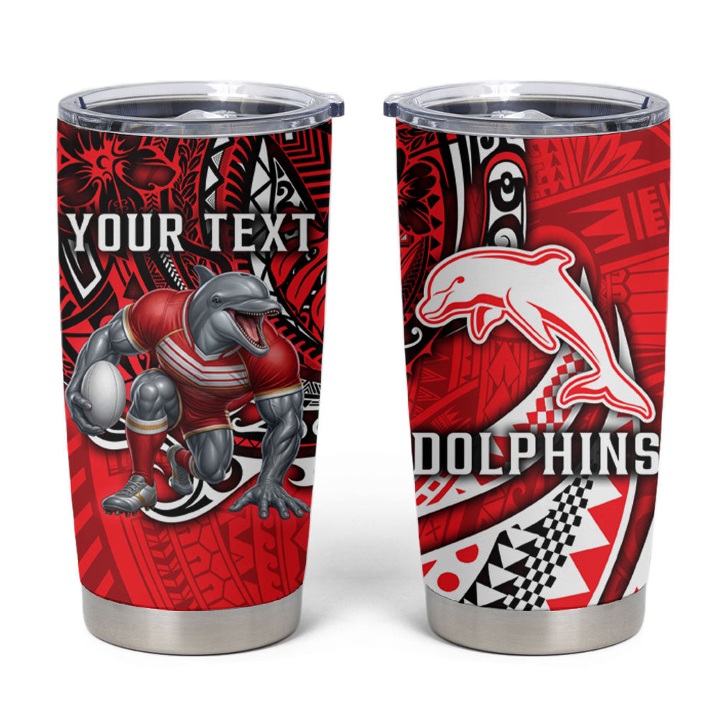 Personalised Dolphins Tumbler Cup Polynesian Tribal Art Style With Muscular Dolphin Mascot