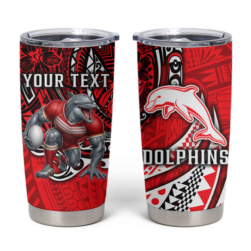 Personalised Dolphins Tumbler Cup Polynesian Tribal Art Style With Muscular Dolphin Mascot