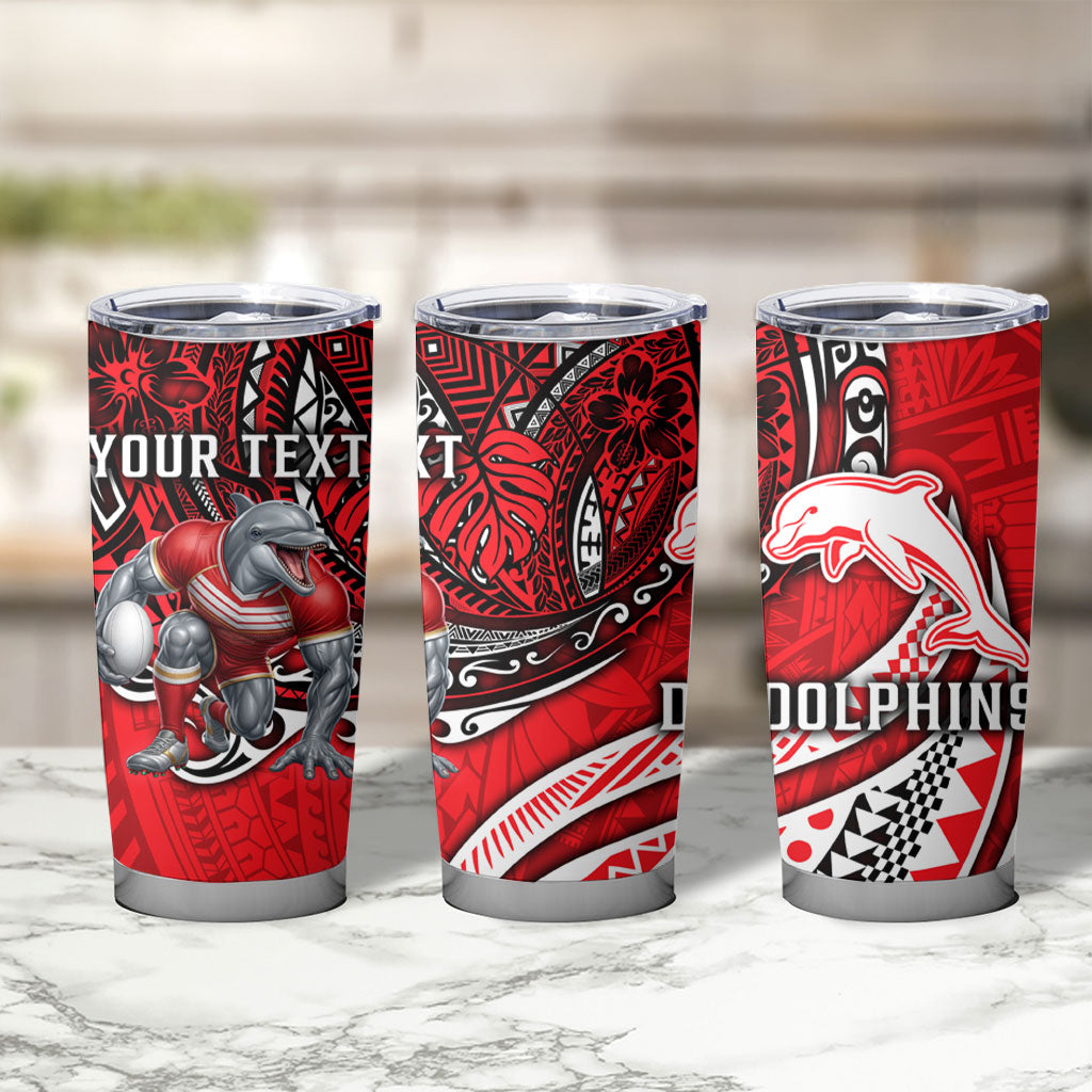 Personalised Dolphins Tumbler Cup Polynesian Tribal Art Style With Muscular Dolphin Mascot
